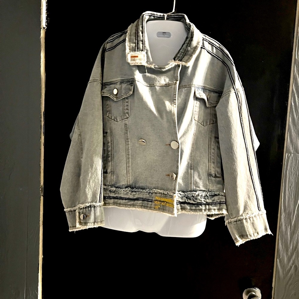 Sandro moscoloni Jean jacket size 3. Dolman sleeves, raw hem, distressed.